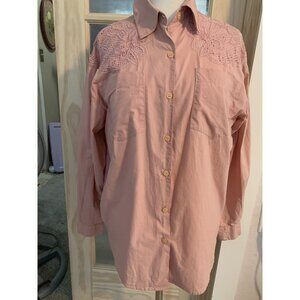 Forenza Vintage Women's Blouse Button Down Pink Embroidered Floral Cutout Size S
